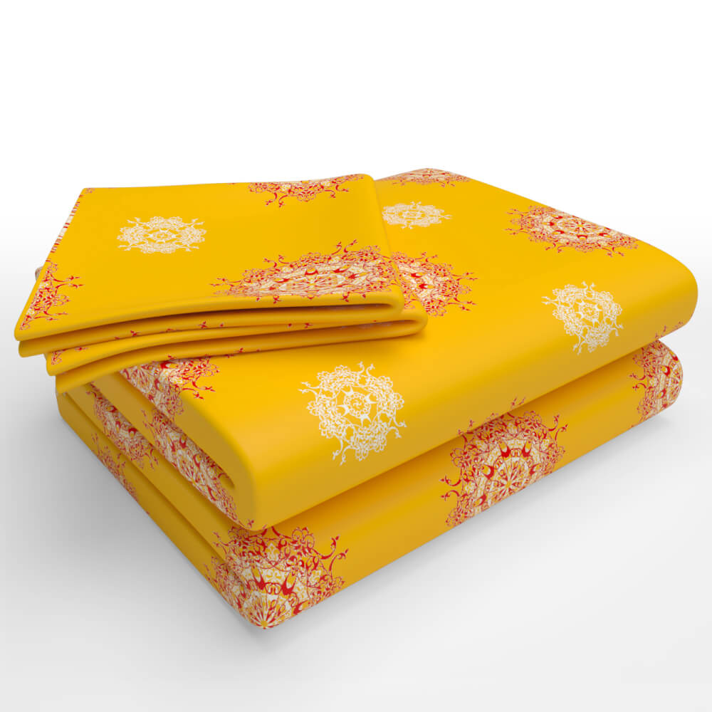 Clarabella Folded Double Bedsheet Crome Yellow Mandala 
